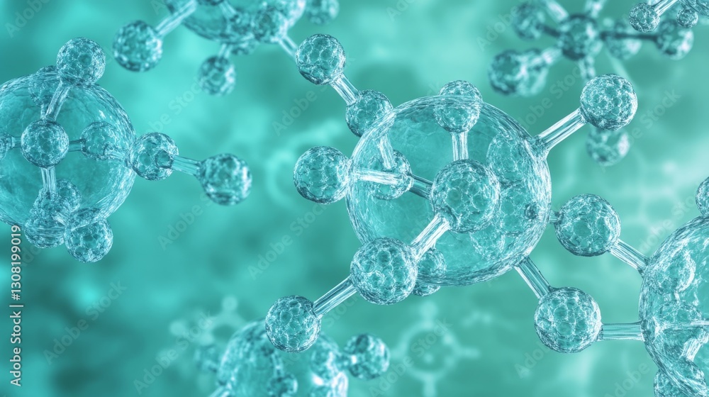 Poster exploring transparent collagen bubbles surrounded by intricate molecular structures in a scientific 