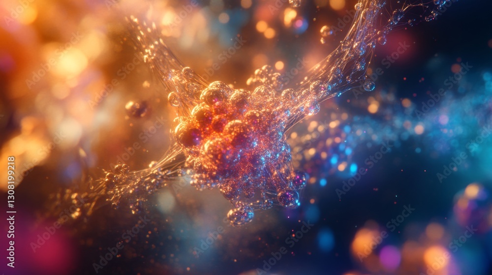 Poster enhancing scientific understanding through transparent molecular visualization with glowing effects 