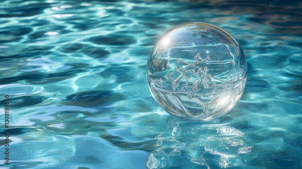 Poster intricate molecular structures in transparent bubbles scientific visualization in a macro chemistry 