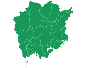岡山県　地図　グリーン　イラスト