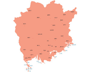 岡山県　地図　オレンジ　斑点　イラスト