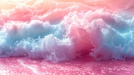 Fototapeta premium Pastel waves crashing on shore, sunlit beach