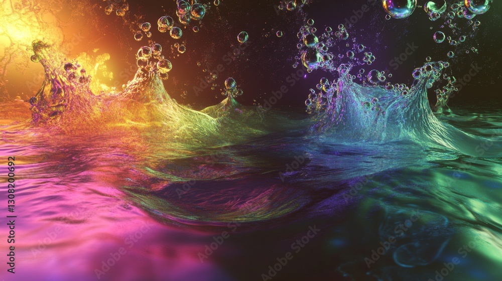 Poster illuminating the dance of water molecules a vibrant artistic design showcase with glowing bcaa eleme