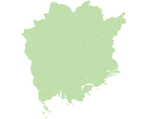 岡山県　地図　黄緑　斑点　イラスト