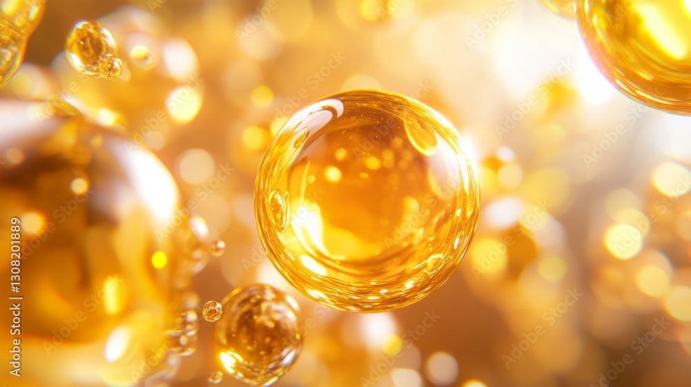 Poster rendering of glowing collagen bubbles floating on a serene surface digital art abstract environment 