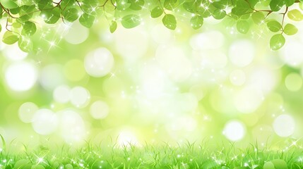 Obraz premium Bright Green Spring Nature Background with Soft Bokeh and Sparkling Leaves
