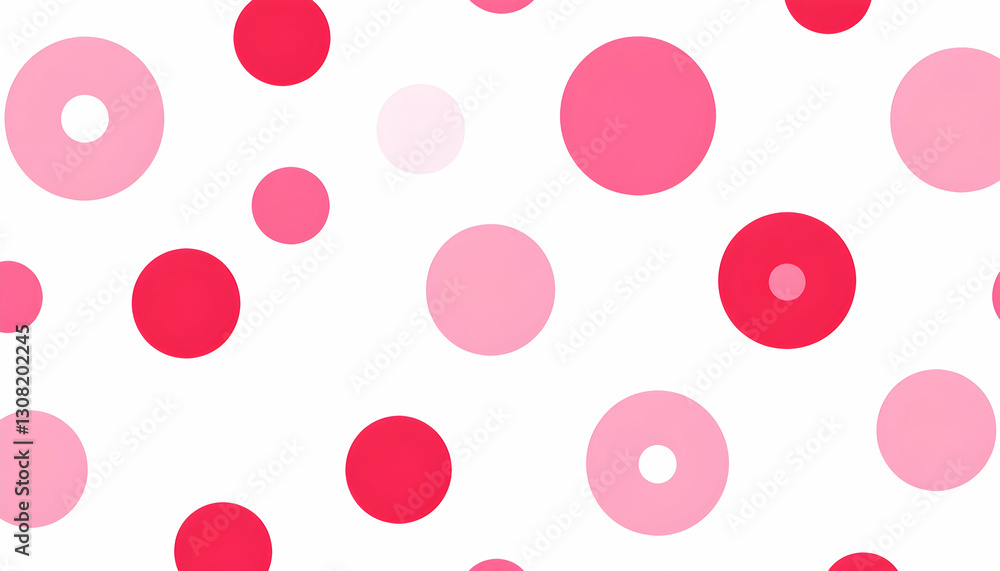 Poster abstract seamless pattern with pink and red circles of varying sizes on a white background. ideal fo