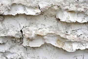 Obraz premium A textured wall with a rough, weathered surface. White paint peels and cracks, showcasing layers of age. This unique backdrop is ideal for artistic or architectural projects.