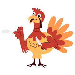 Cute Thanksgiving Turkey Character with Cartoon Design. Vector Illustration.