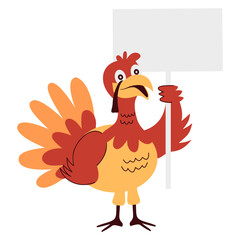 Cute Thanksgiving Turkey Character with Cartoon Design. Vector Illustration.