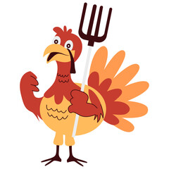 Cute Thanksgiving Turkey Character with Cartoon Design. Vector Illustration.