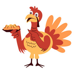 Cute Thanksgiving Turkey Character with Cartoon Design. Vector Illustration.
