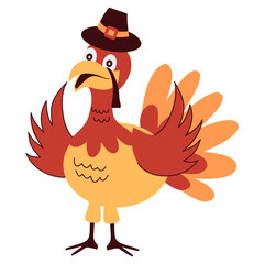 Cute Thanksgiving Turkey Character with Cartoon Design. Vector Illustration.