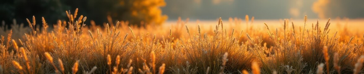 Obraz premium Dense, golden marsh grass matted by autumn frost , reed, muted, plants