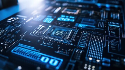 Futuristic Circuit Board Technology with Digital Blue Patterns