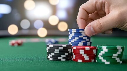 Naklejka premium Casino Chips Poker Game Gambling Betting Hand Closeup