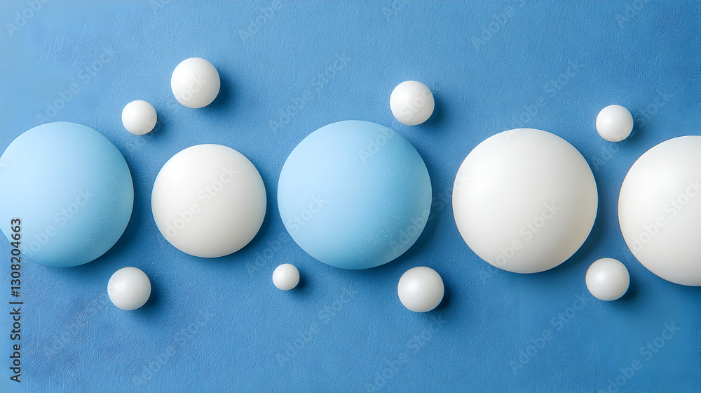 Poster abstract blue and white spheres arranged in a visually appealing pattern on a textured blue backgrou