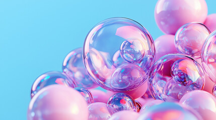 Vibrant bunch of pink and blue balloons floating calmly against a soft mellow pastel background in a creative setting