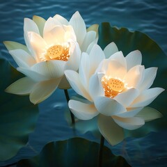 Illuminated lotus flowers on water