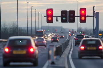Smart highway system uses dynamic lanes and signals to enhance traffic flow.