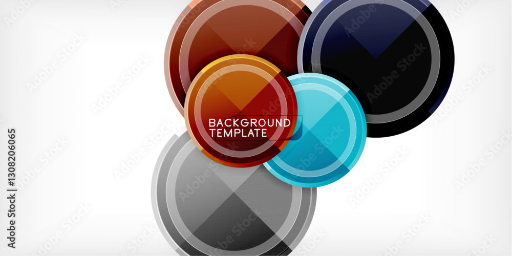 Poster abstract background - multicolored circles, trendy minimal geometric design, vector illustration