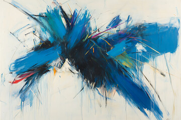Dynamic blue abstract artwork studio painting contemporary close-up expressionism