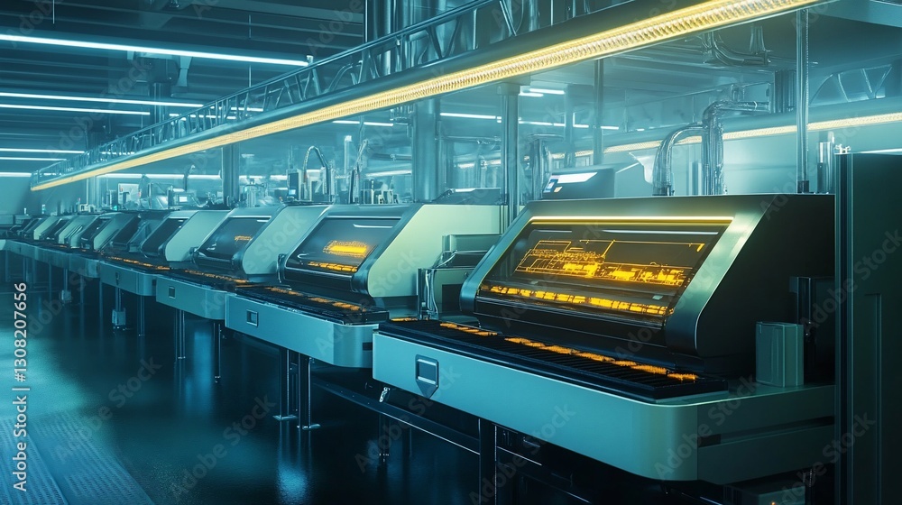 Poster Futuristic Automated Assembly Line in High-Tech Factory