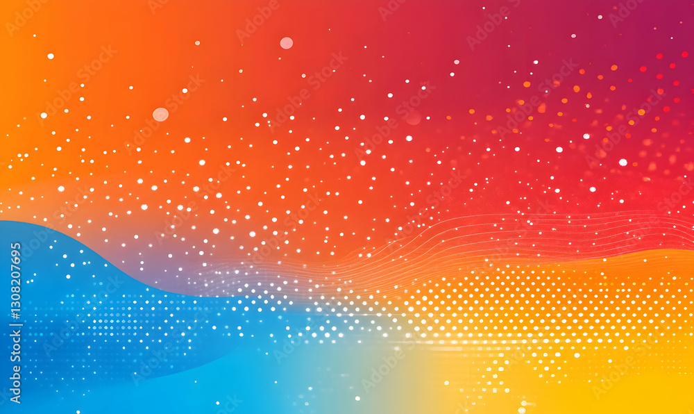Poster vibrant abstract background with dynamic wave patterns, colorful gradients, and scattered dots; idea