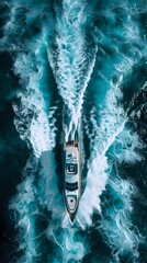 Waves and boat illustration poster background