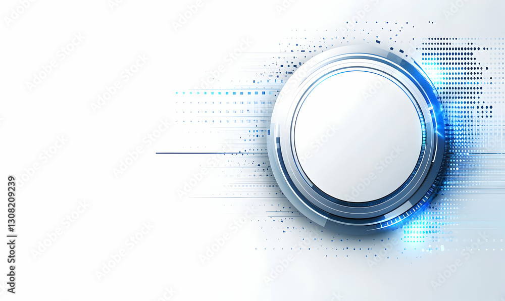 Poster abstract technological background with a circular element, glowing blue accents, and a digital data 