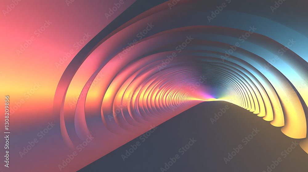 Poster dynamic colorful waves in abstract tunnel digital art vibrant environment futuristic viewpoint