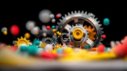 Obraz premium Colorful Gears Precision Machinery Innovation Technology Business Abstract Industry