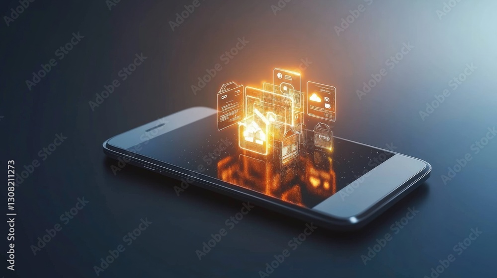 Poster modern smartphone displaying a dramatic fire burning on the screen creating a unique visual experien