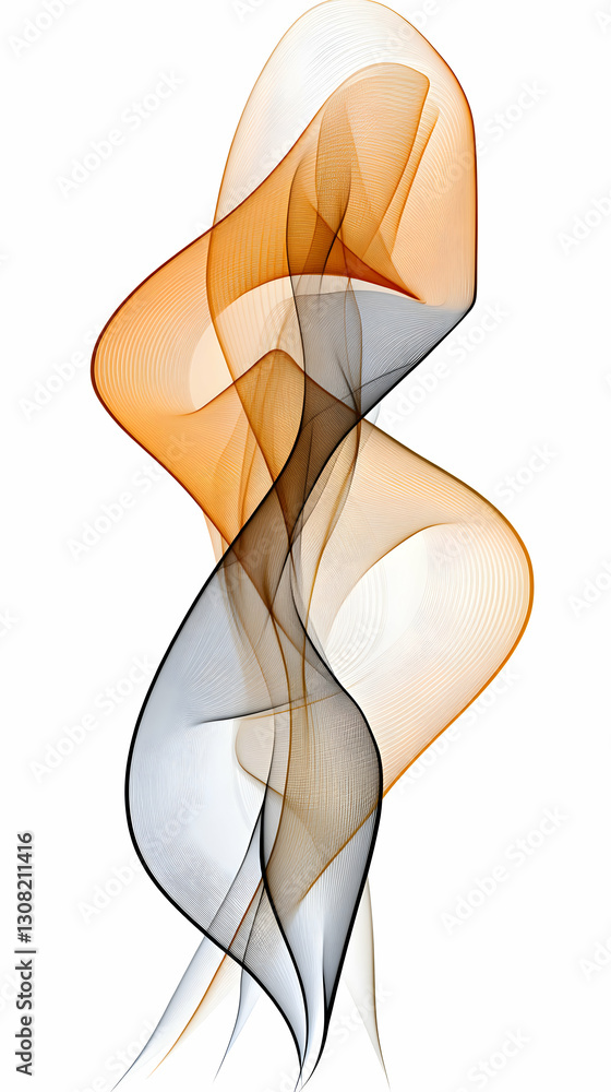 Poster abstract swirling design with orange and grey translucent waves, elegant and dynamic, perfect for ba