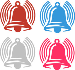 ibrant Alarm Bell Icons with Sound Waves for Notification and Security Warning Symbols in Multiple Colors