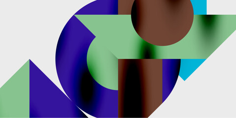 Obraz premium Modern abstract background featuring circles, lines, and triangles in a dynamic geometric composition. Perfect for stylish, tech, or creative-themed designs