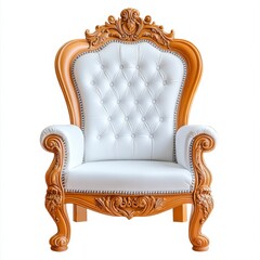 Ornate Golden Throne Chair with White Upholstery, Generative AI.