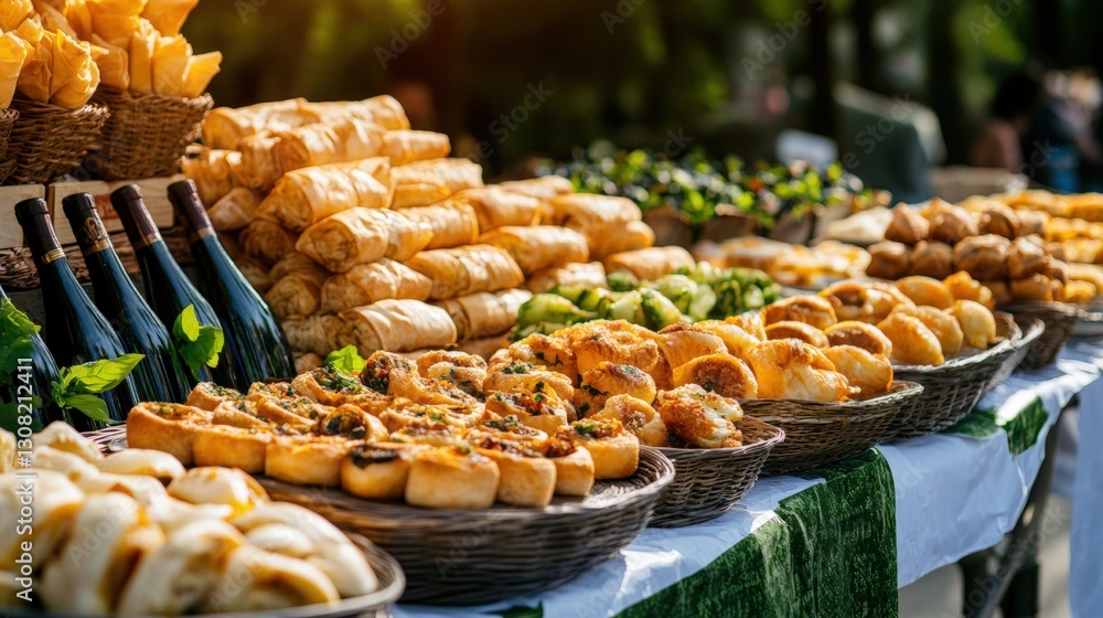 Poster rustic wooden table displaying an array of delicious pasta dishes in various shapes and colors with 