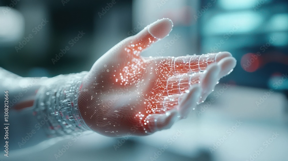 Aufkleber glowing digital hand gesture in futuristic cyber interface for innovation technology and modern data