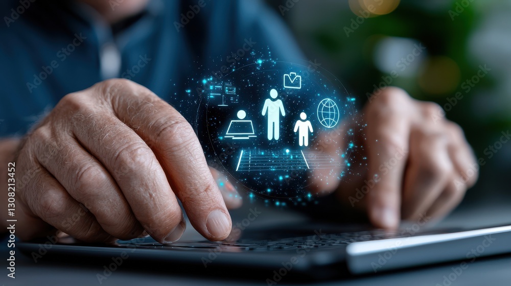 Poster hands of a businessman or entrepreneur using a digital device to access online networking communicat