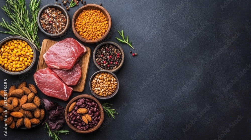 Aufkleber assorted selection of meats and nuts displayed together on a rustic wooden board for an elegant char