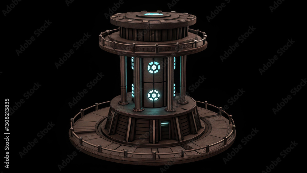 Poster futuristic nuclear reactor core emits clean energy with glowing blue light, showcasing advanced tech