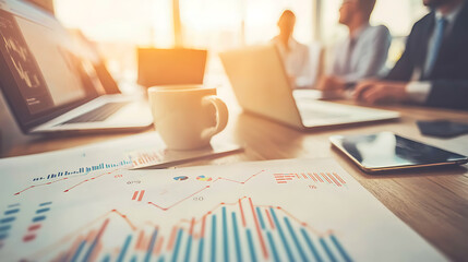 Business meeting analysis office space data visualization professional environment close-up view strategic insights