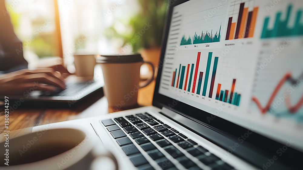 Poster analyzing business data trends office workspace infographic charts modern environment close-up view 