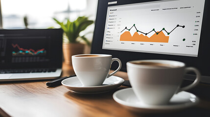 Analyzing business trends with coffee office space data visualization modern environment strategic insights