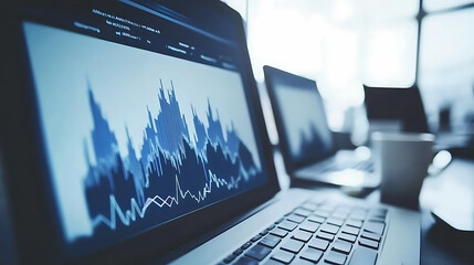 Analyzing financial data trends office environment digital displays modern workspace analytical insights