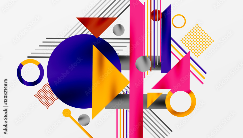 Poster circles, triangles, squares, rings and lines with shadow effect