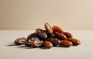 Obraz premium A Pile of Delicious Dried Dates Against a Light Beige Background