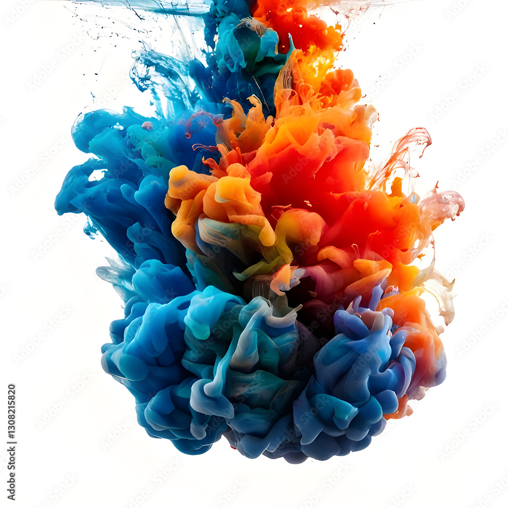 Poster vibrant inks collide in a mesmerizing dance of color and form, suspended in a clear liquid against a
