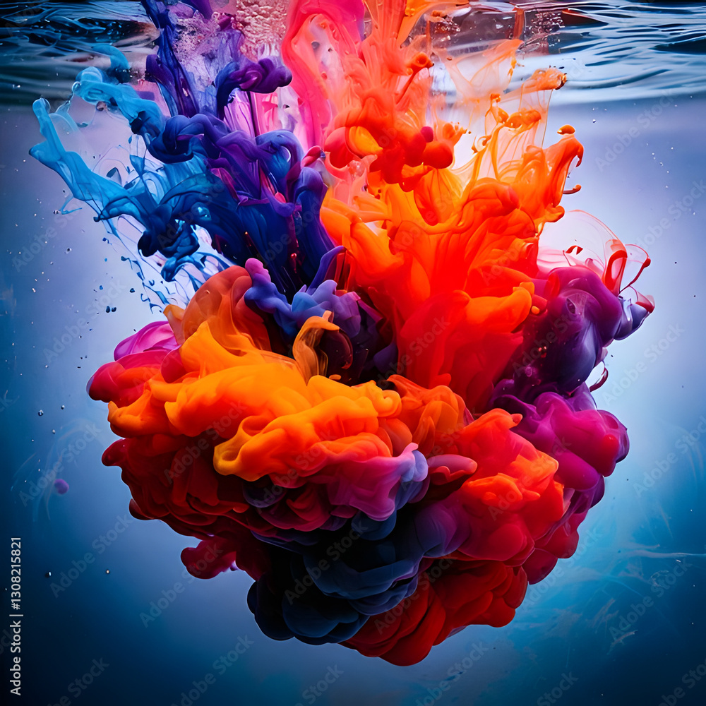 Aufkleber a vibrant explosion of colored inks in water, creating a mesmerizing dance of fluid forms and hues a